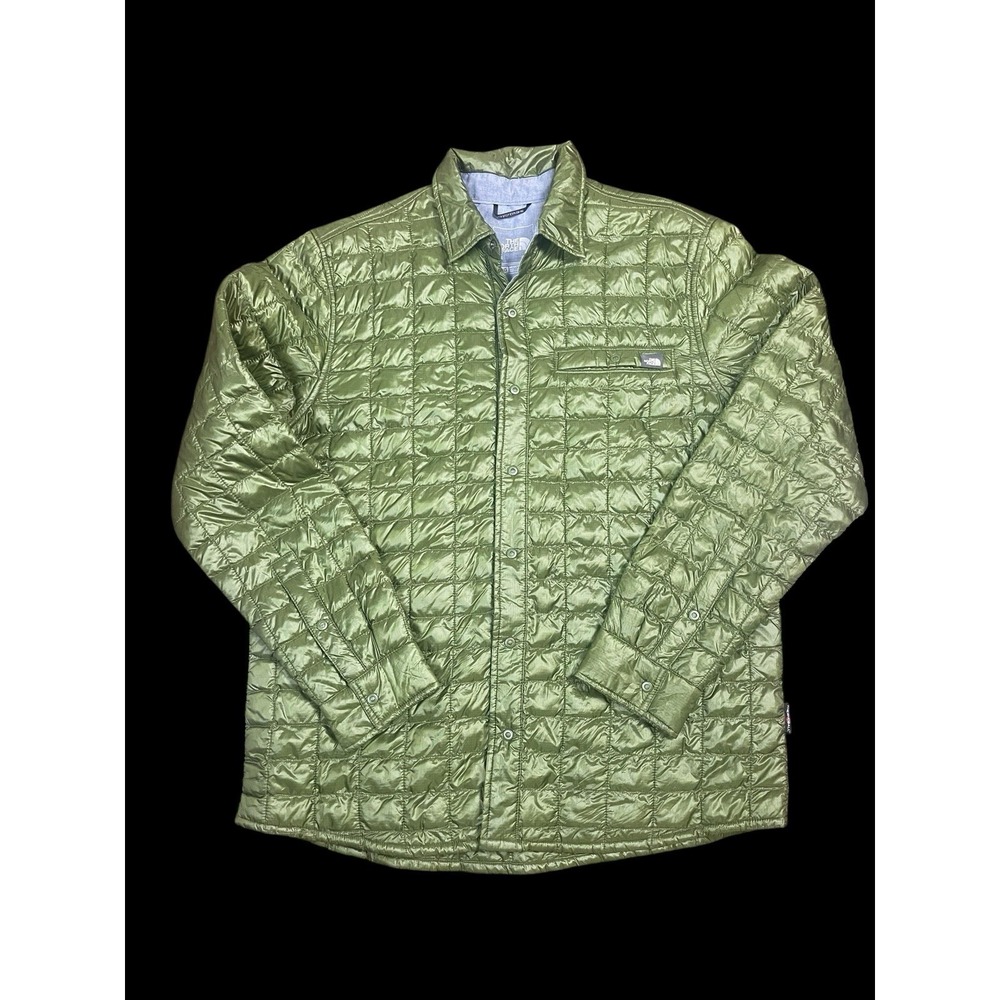 North Face Green Thermoball Snap Front Quilted Shirt Jacket Mens L  Puffer